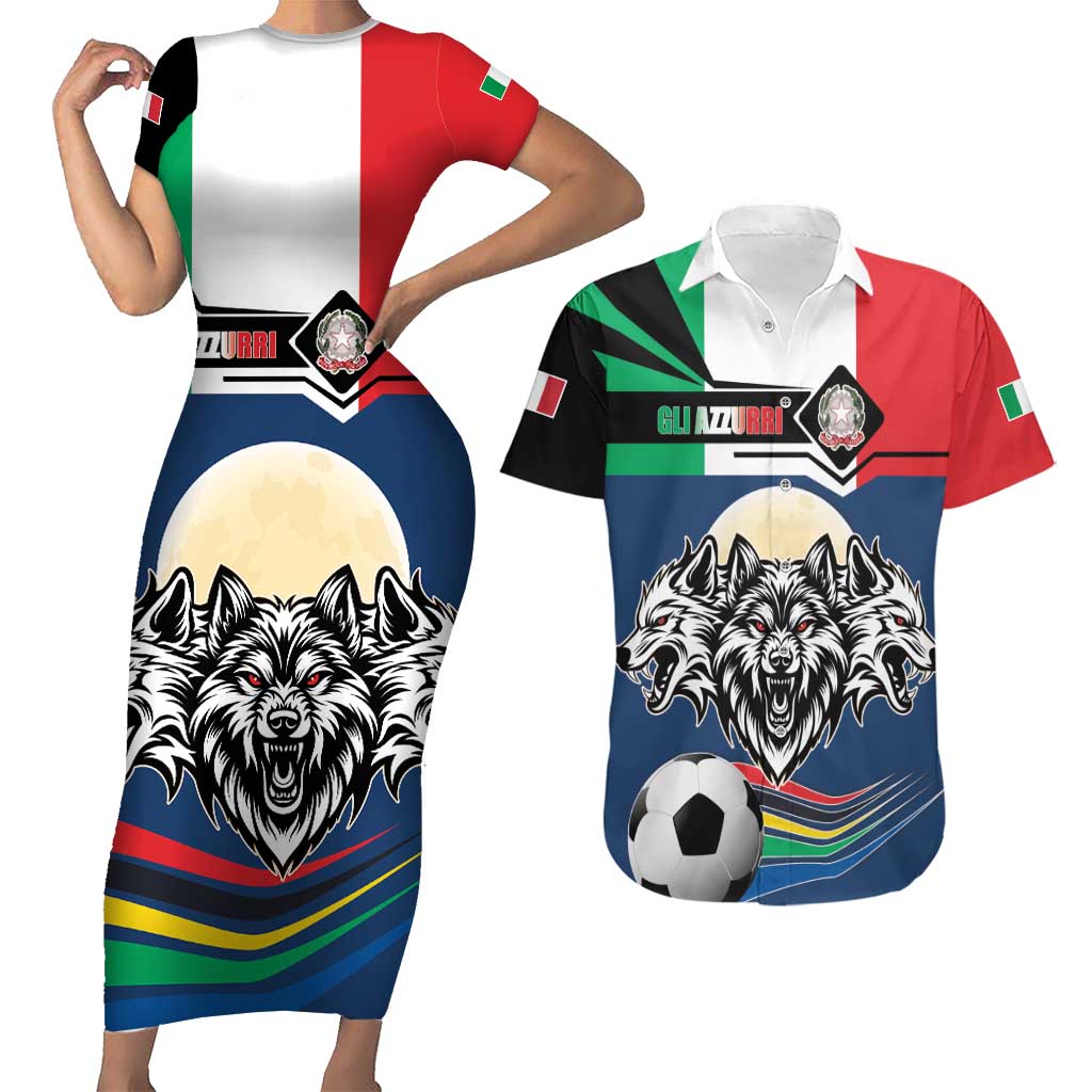 Italian Republic Football Couples Matching Short Sleeve Bodycon Dress and Hawaiian Shirt Gli Azzurri History Champion