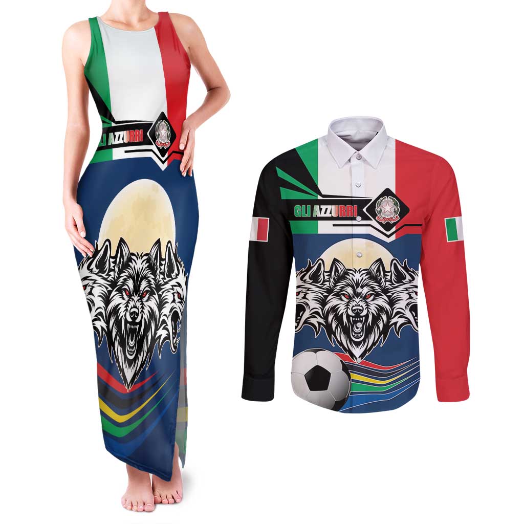 Italian Republic Football Couples Matching Tank Maxi Dress and Long Sleeve Button Shirt Gli Azzurri History Champion