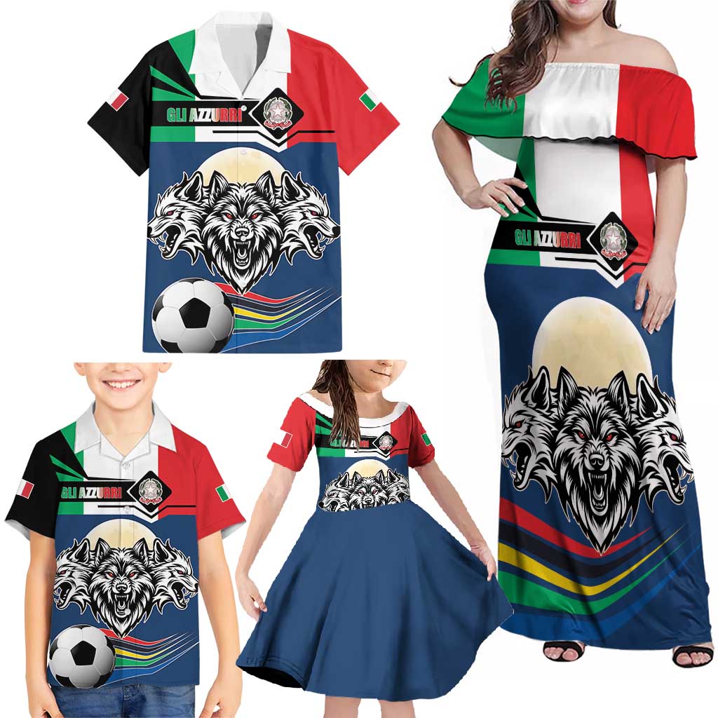 Italian Republic Football Family Matching Off Shoulder Maxi Dress and Hawaiian Shirt Gli Azzurri History Champion