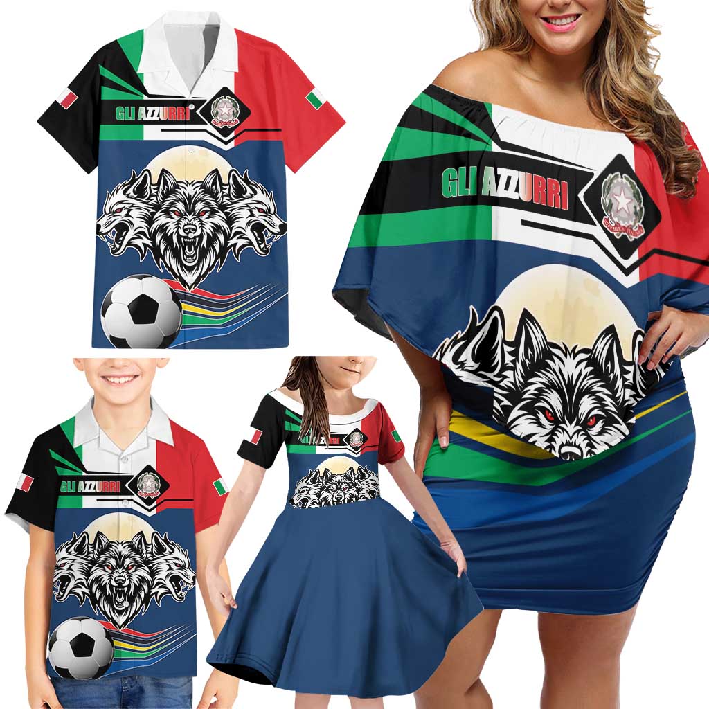 Italian Republic Football Family Matching Off Shoulder Short Dress and Hawaiian Shirt Gli Azzurri History Champion