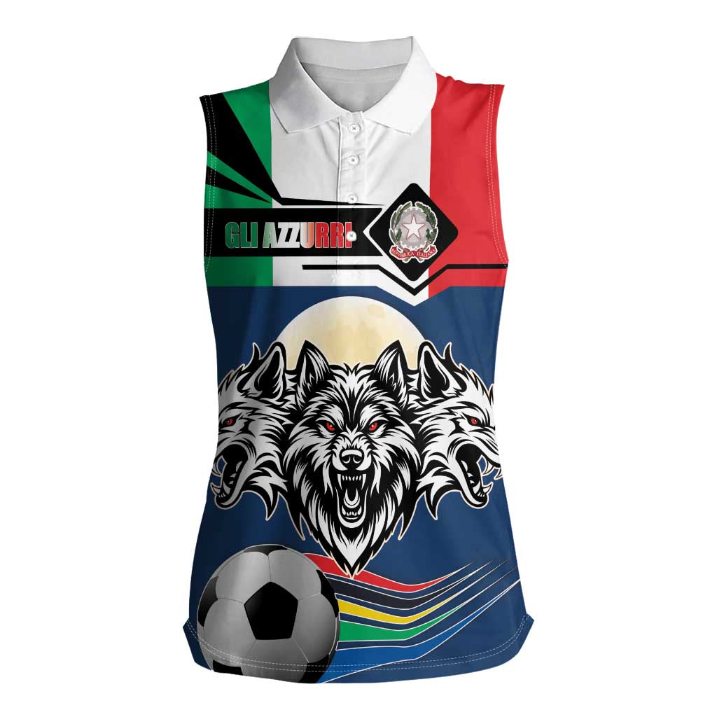 Italian Republic Football Women Sleeveless Polo Shirt Gli Azzurri History Champion