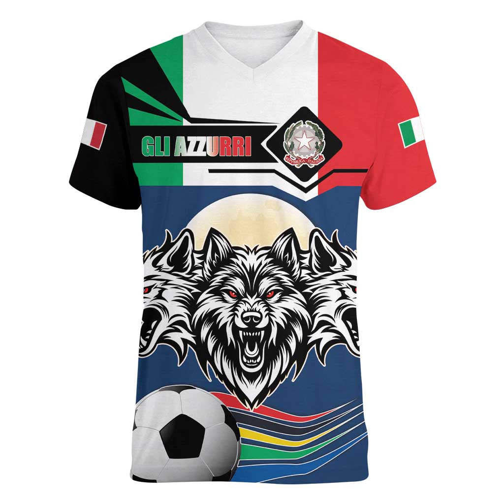 Italian Republic Football Women V-Neck T-Shirt Gli Azzurri History Champion