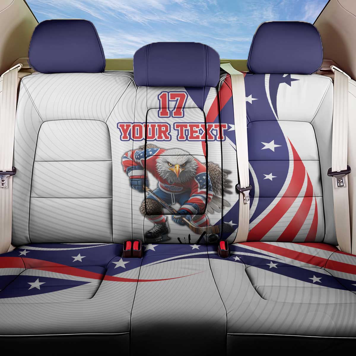 Custom United States Ice Hockey Go Champions Back Car Seat Cover Team USA Eagle Mascot Style