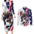 Custom United States Ice Hockey Go Champions Couples Matching Long Sleeve Bodycon Dress and Long Sleeve Button Shirt Team USA Eagle Mascot Style