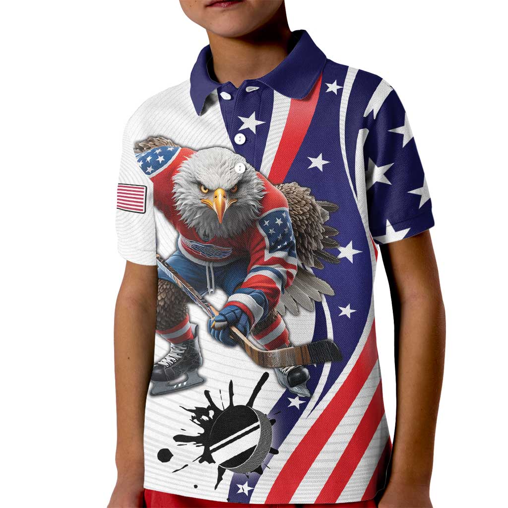 Custom United States Ice Hockey Go Champions Kid Polo Shirt Team USA Eagle Mascot Style