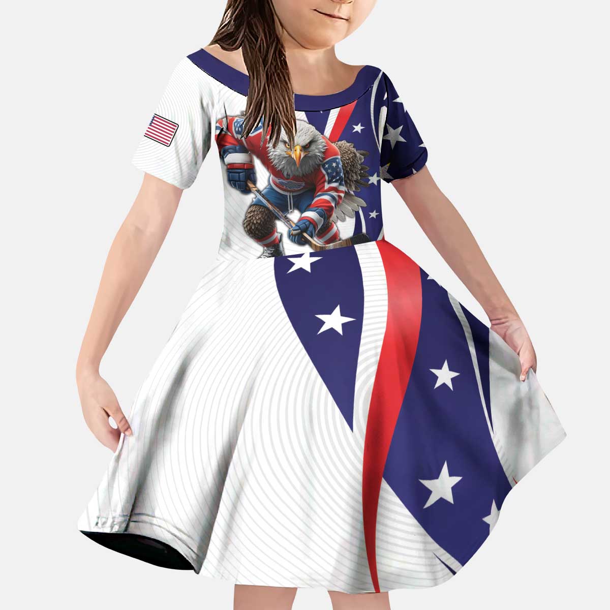 Custom United States Ice Hockey Go Champions Kid Short Sleeve Dress Team USA Eagle Mascot Style