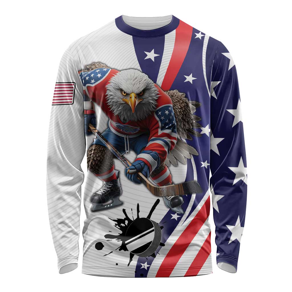 Custom United States Ice Hockey Go Champions Long Sleeve Shirt Team USA Eagle Mascot Style