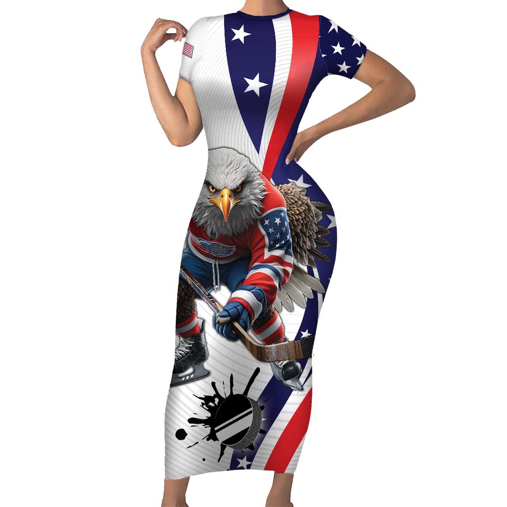 Custom United States Ice Hockey Go Champions Short Sleeve Bodycon Dress Team USA Eagle Mascot Style