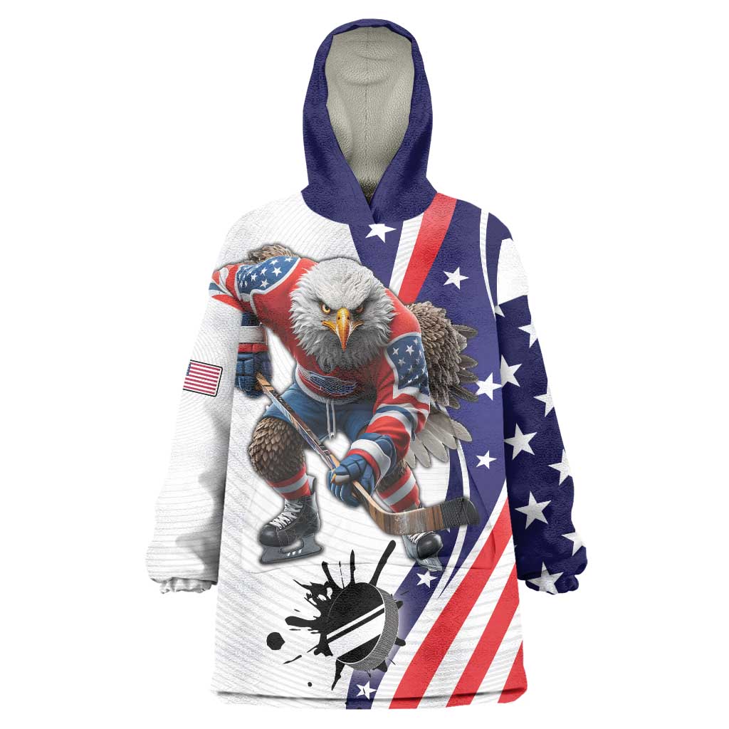 Custom United States Ice Hockey Go Champions Wearable Blanket Hoodie Team USA Eagle Mascot Style