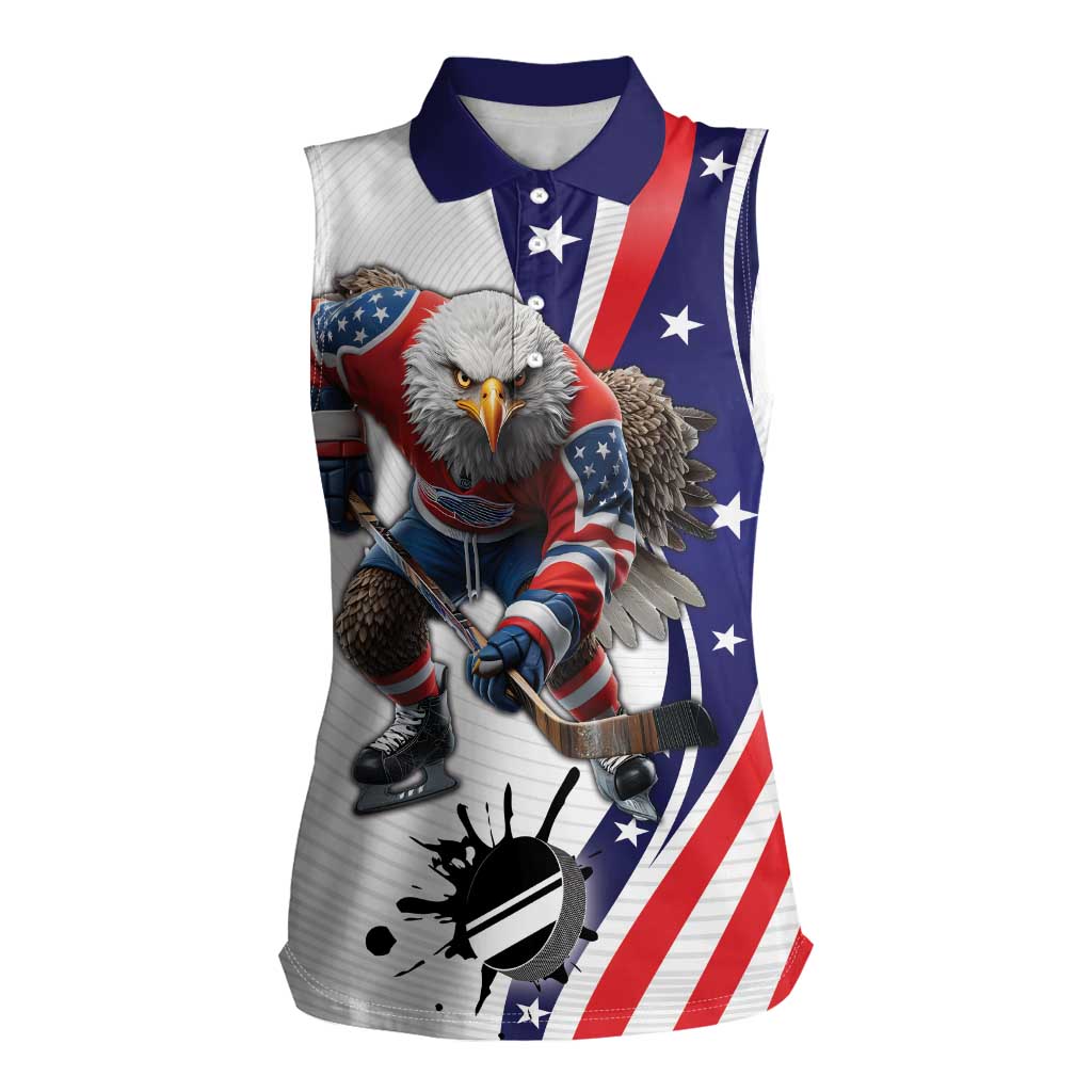 Custom United States Ice Hockey Go Champions Women Sleeveless Polo Shirt Team USA Eagle Mascot Style