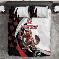 Canada hockey bedding set with beaver mascot, 'YOUR TEXT' and #17 graphic
