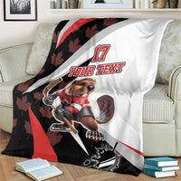 Hockey blanket showing a Canada beaver mascot in red jersey, with number 17 and custom text