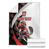 Hockey throw blanket with Canada beaver mascot, red and black accents, number 17 on white