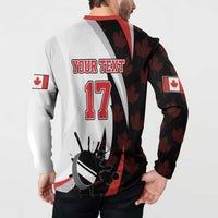 Back view of hockey button sweatshirt with 'YOUR TEXT' and number 17, flag accents