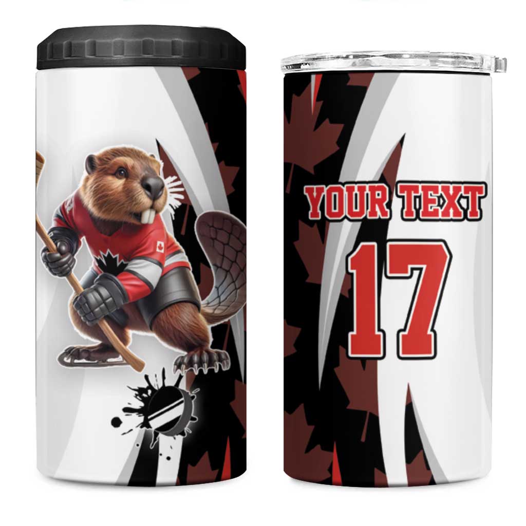 Custom Canada Ice Hockey Go Champions 4 in 1 Can Cooler Tumbler Team Canada Beaver Mascot Style