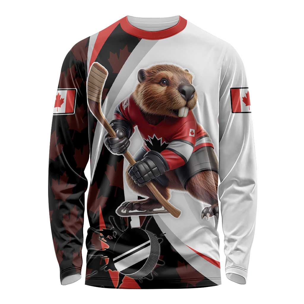 Custom Canada Ice Hockey Go Champions Long Sleeve Shirt Team Canada Beaver Mascot Style