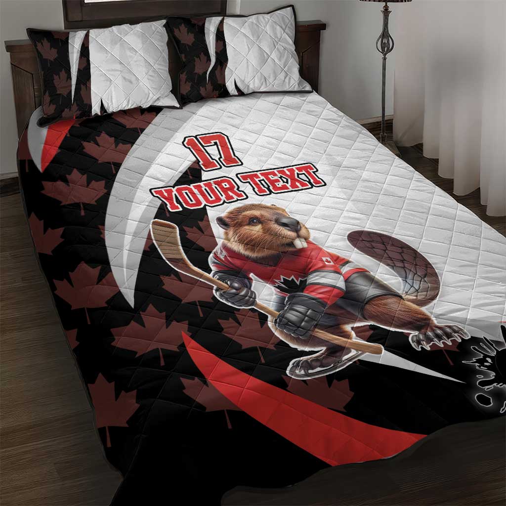 Custom Canada Ice Hockey Go Champions Quilt Bed Set Team Canada Beaver Mascot Style