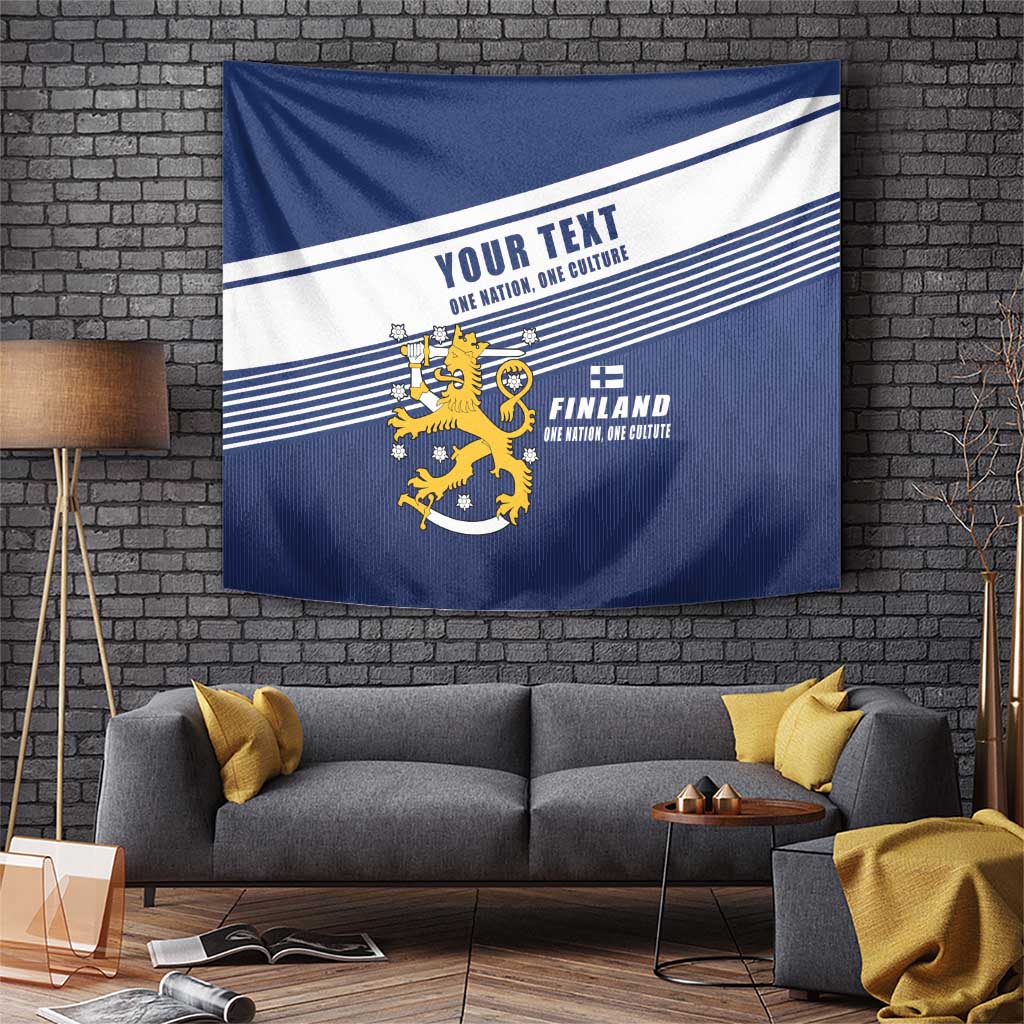 Personalized Finland One Nation One Culture Tapestry A Crowned Lion with Flag