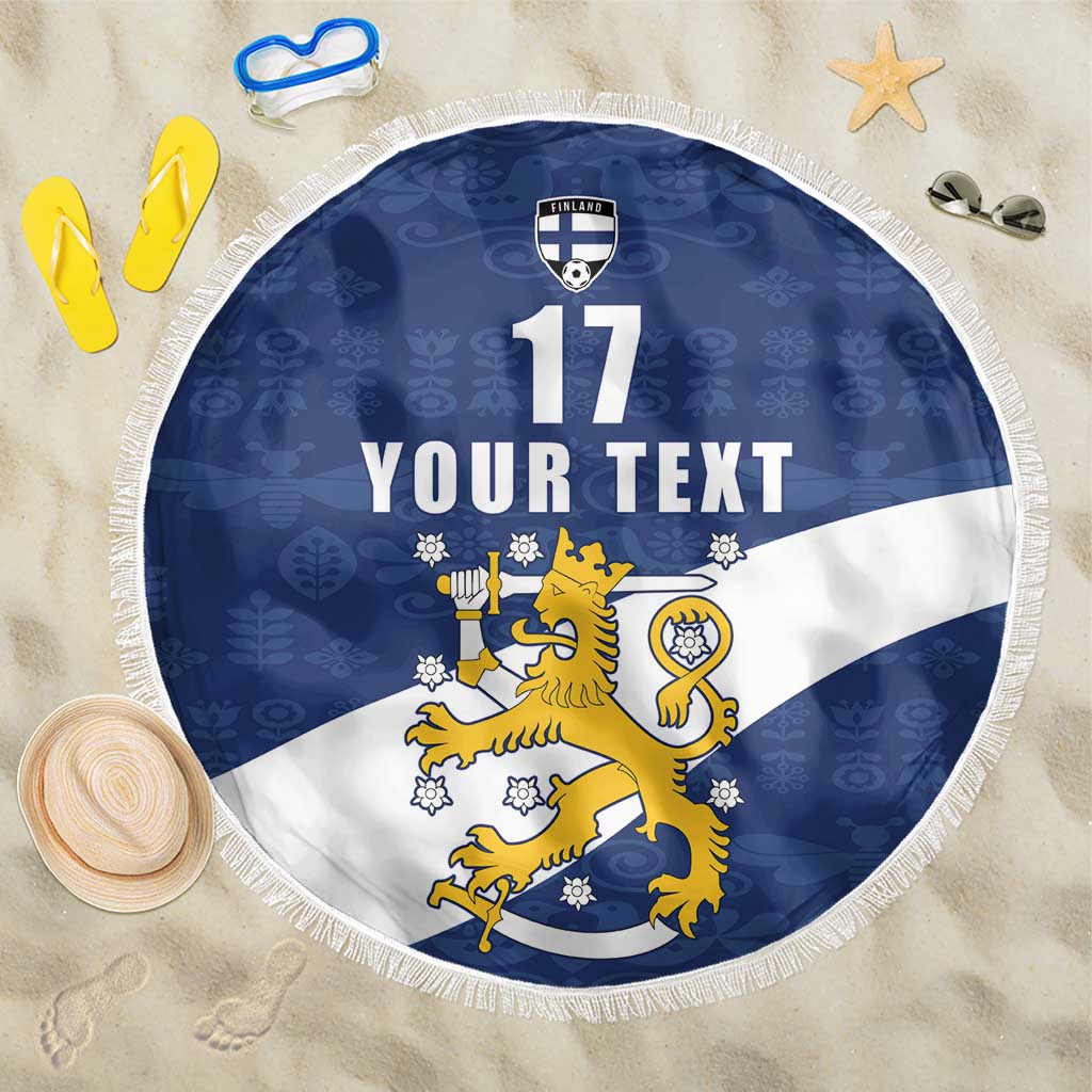 Custom Finland Football We are Champions Beach Blanket Huuhkajat with Finnish Folk Paterns
