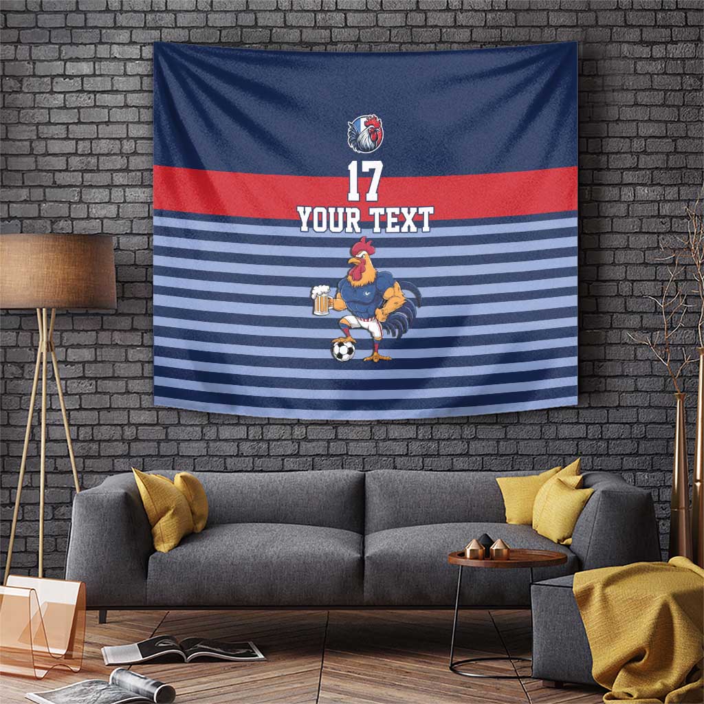 Custom France Football Tapestry Blue Gallic Rooster Mascot