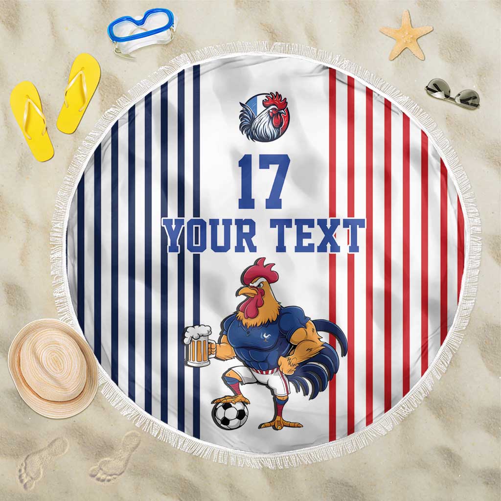 Custom France Football Beach Blanket White Gallic Rooster Mascot