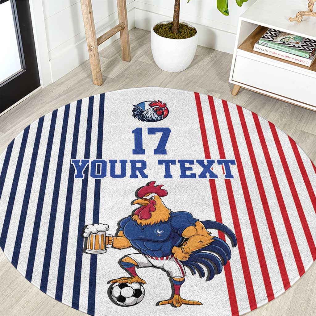 Custom France Football Round Carpet White Gallic Rooster Mascot