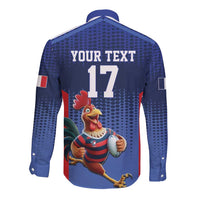 France Rugby Custom Long Sleeve Button Shirt Come on Les Bleus Blue Style