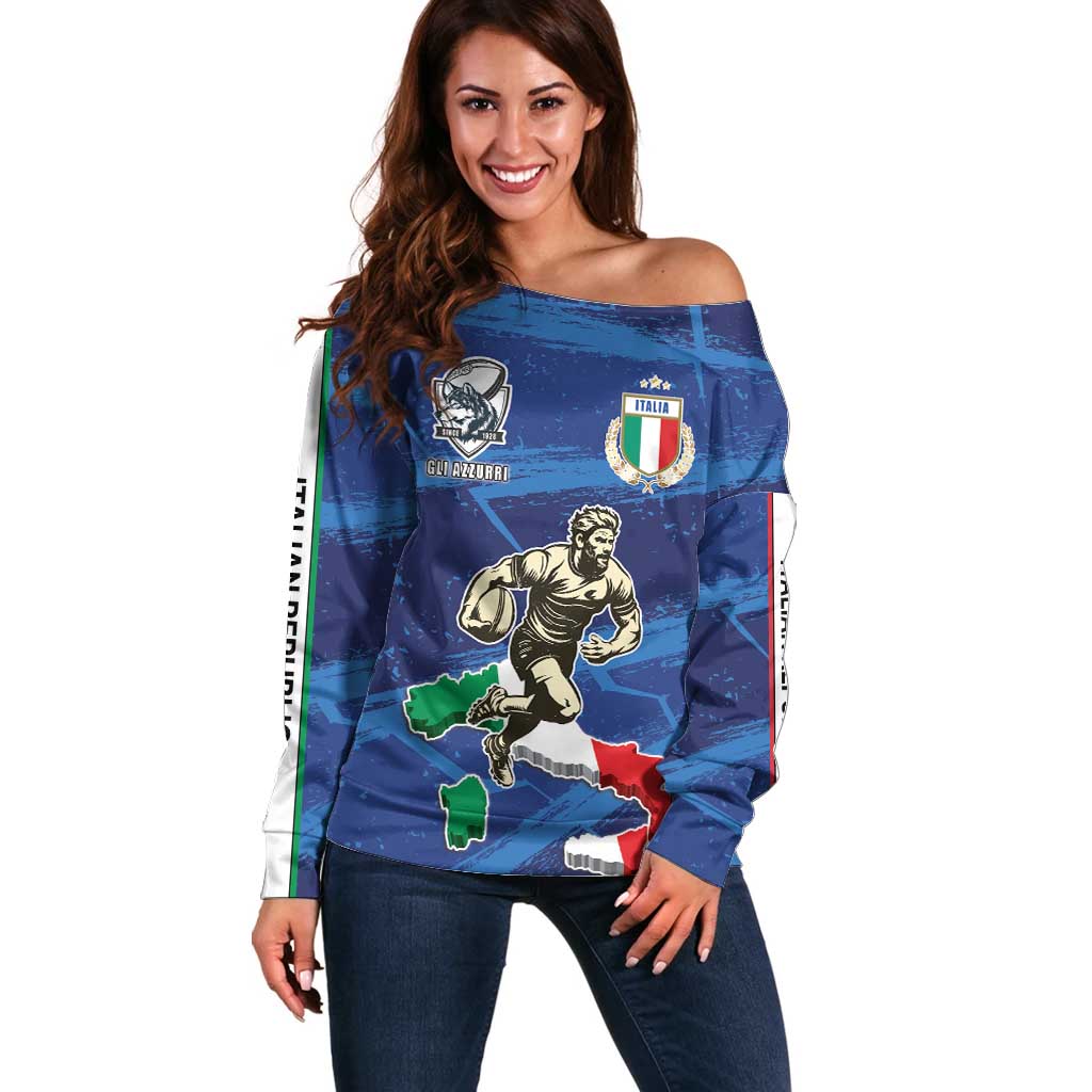 Italian Republic Rugby Custom Off Shoulder Sweater Sporty Style