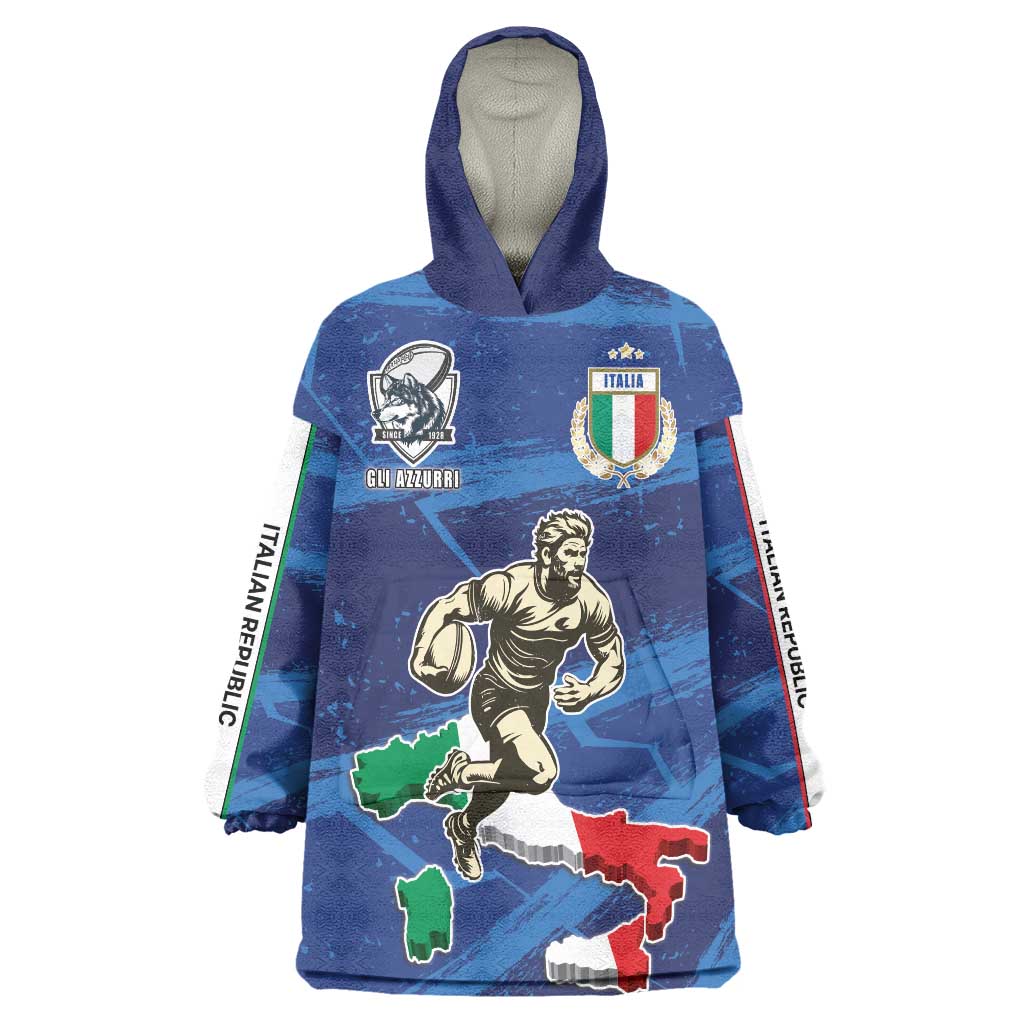 Italian Republic Rugby Custom Wearable Blanket Hoodie Sporty Style