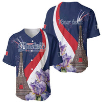 Personalized navy baseball jersey set: front 'Happy Bastille Day', back 'Your text', Eiffel