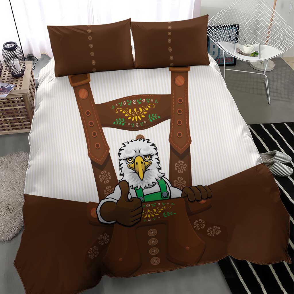Lederhosen Costume Germany Bedding Set Bald Eagles With Traditional German Pattern