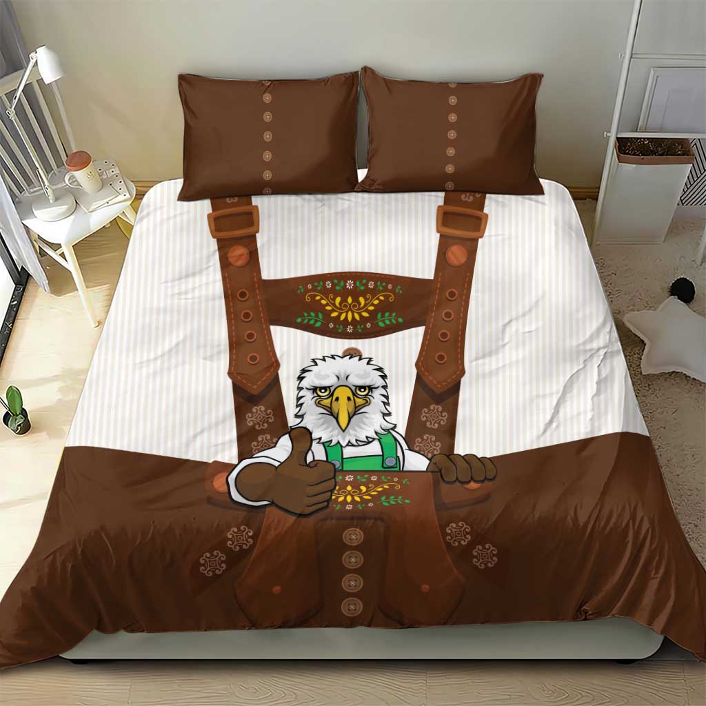 Lederhosen Costume Germany Bedding Set Bald Eagles With Traditional German Pattern