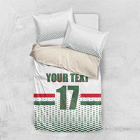 White bedding set with two pillows and duvet, “YOUR TEXT” and Hungarian “17” print