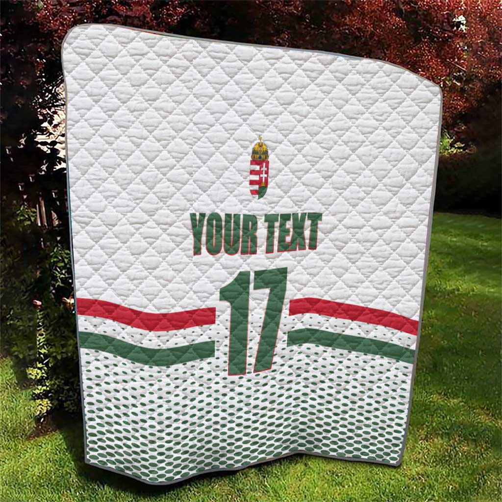White quilt with diamond stitching, “YOUR TEXT,” Hungary stripes and jersey number 11