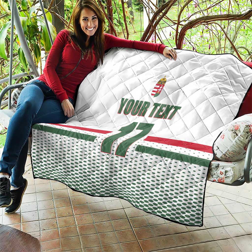 White quilt blanket with diamond quilting, Hungary flag design and jersey number 11