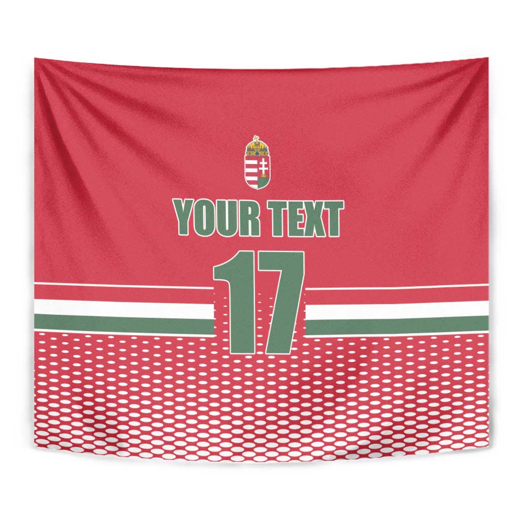 Red ice hockey wall tapestry close-up with crest, "YOUR TEXT" and number 17 center
