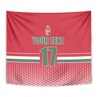 Red ice hockey wall tapestry close-up with crest, "YOUR TEXT" and number 17 center