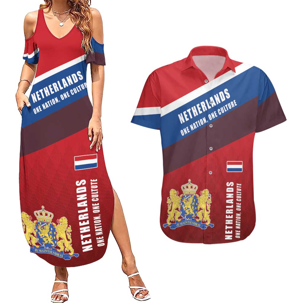 Personalized Netherlands Lion Couples Matching Summer Maxi Dress and Hawaiian Shirt Nederland Flag and Coat of Arms