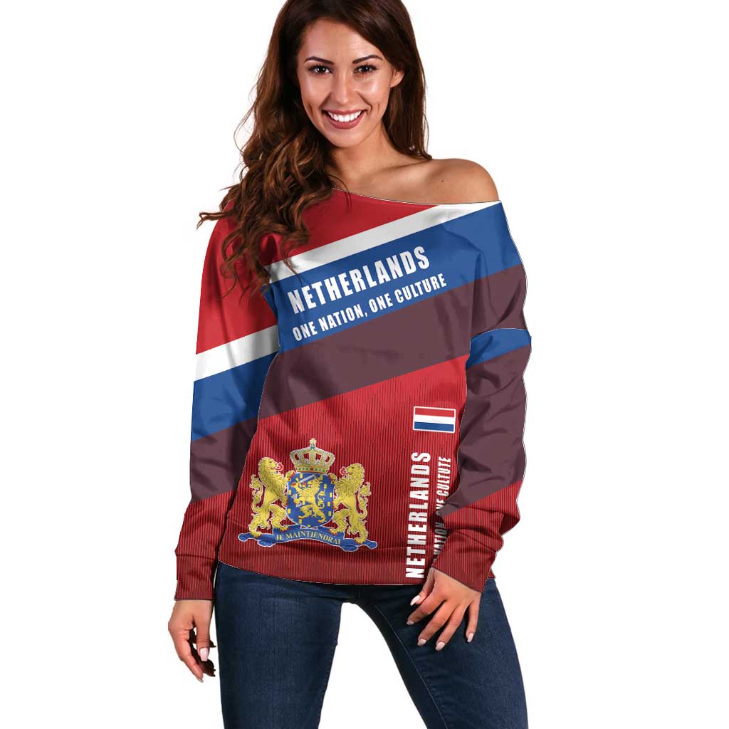 Personalized Netherlands Lion Off Shoulder Sweater Nederland Flag and Coat of Arms