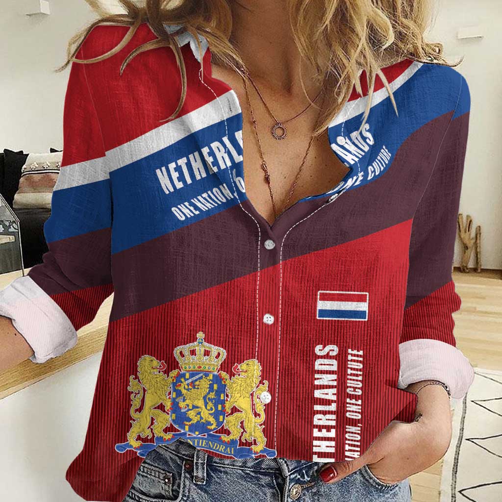 Personalized Netherlands Lion Women Casual Shirt Nederland Flag and Coat of Arms