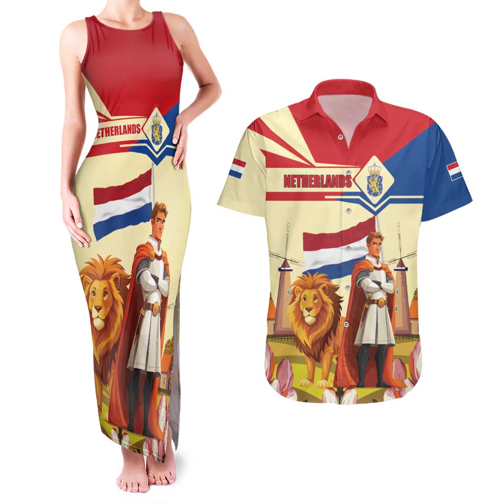 Netherlands Lion and Knight Couples Matching Tank Maxi Dress and Hawaiian Shirt Tulips and Windmills