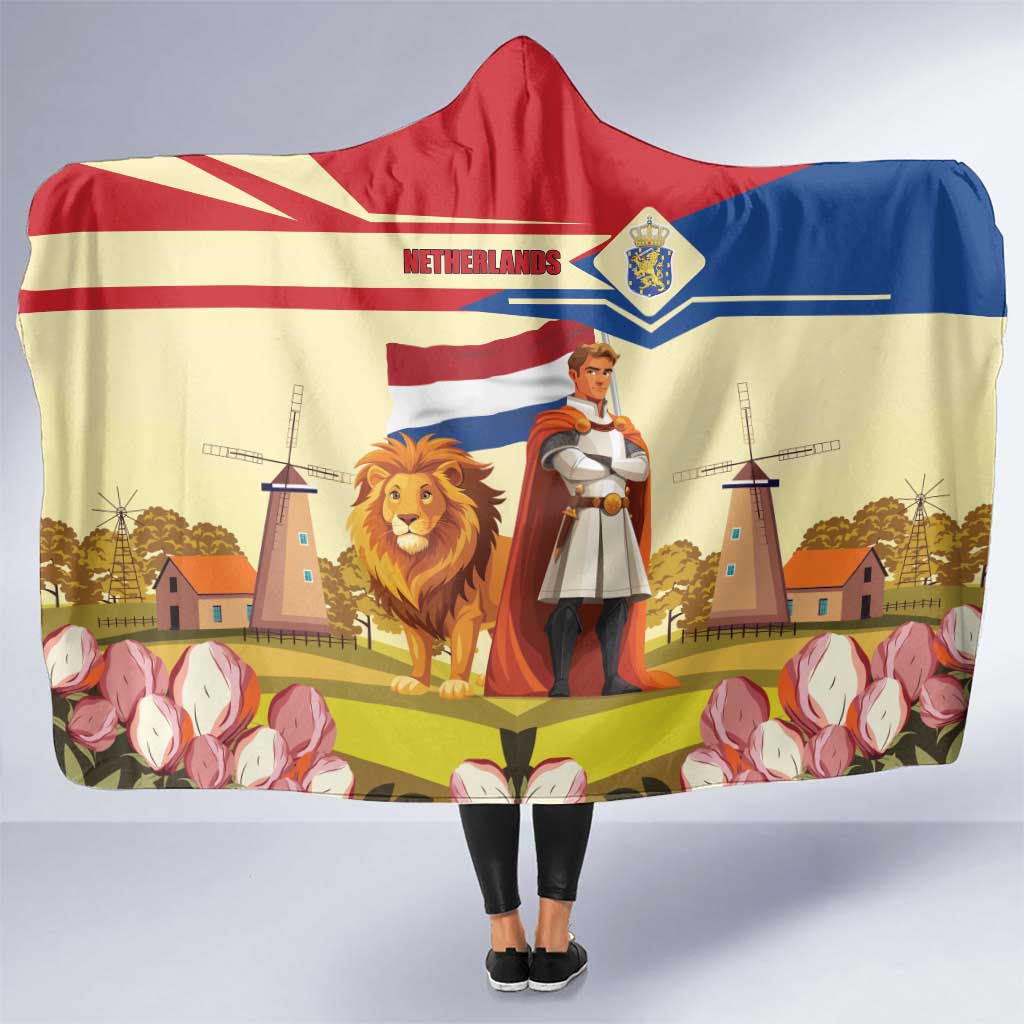 Netherlands Lion and Knight Hooded Blanket Tulips and Windmills