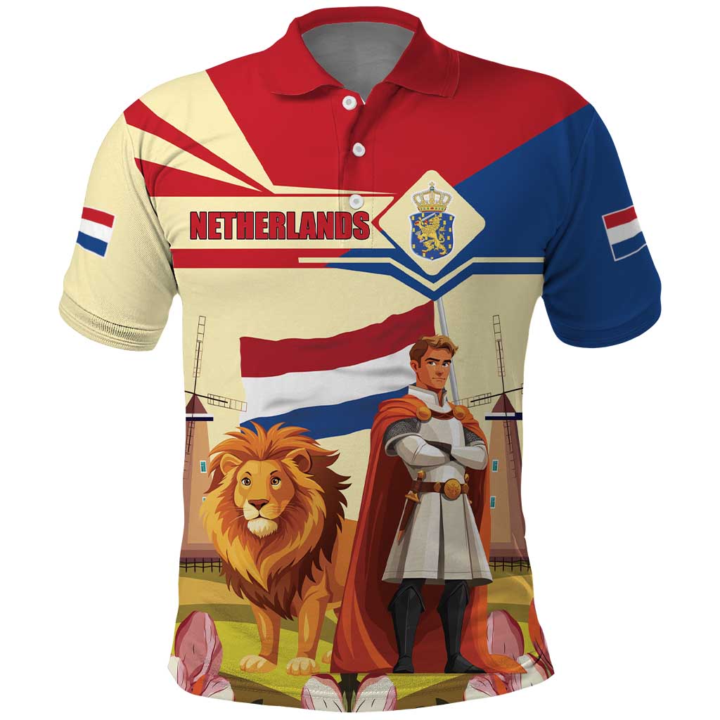 Netherlands Lion and Knight Polo Shirt Tulips and Windmills