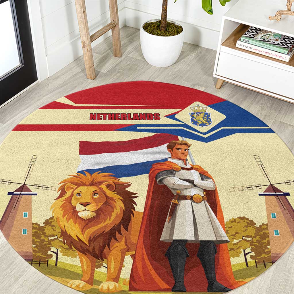 Netherlands Lion and Knight Round Carpet Tulips and Windmills