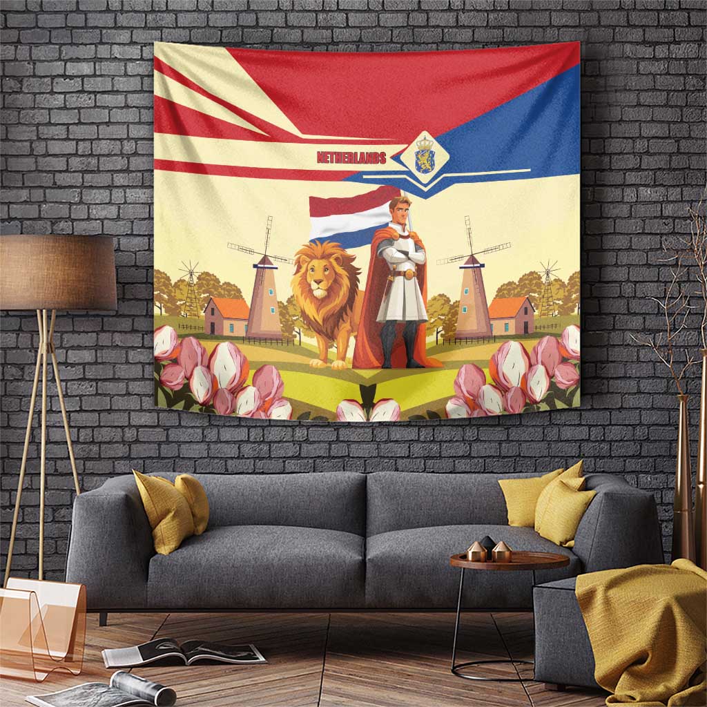 Netherlands Lion and Knight Tapestry Tulips and Windmills