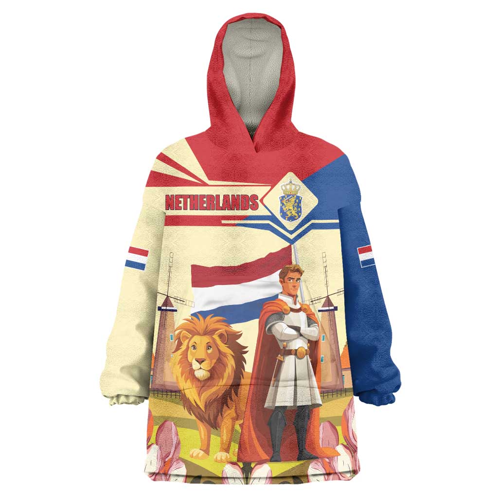 Netherlands Lion and Knight Wearable Blanket Hoodie Tulips and Windmills