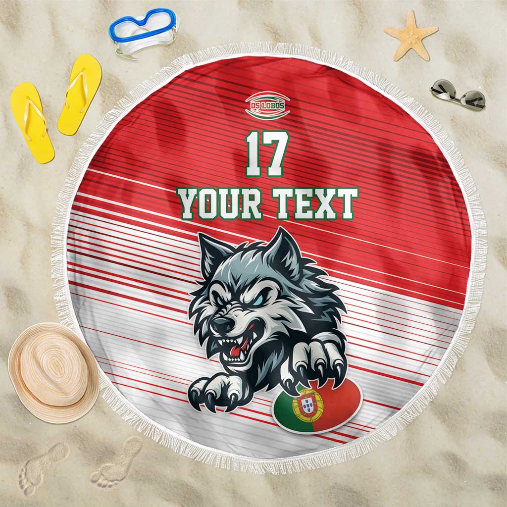 Custom Portugal Rugby Go Champions Beach Blanket Wolf Mascot Style