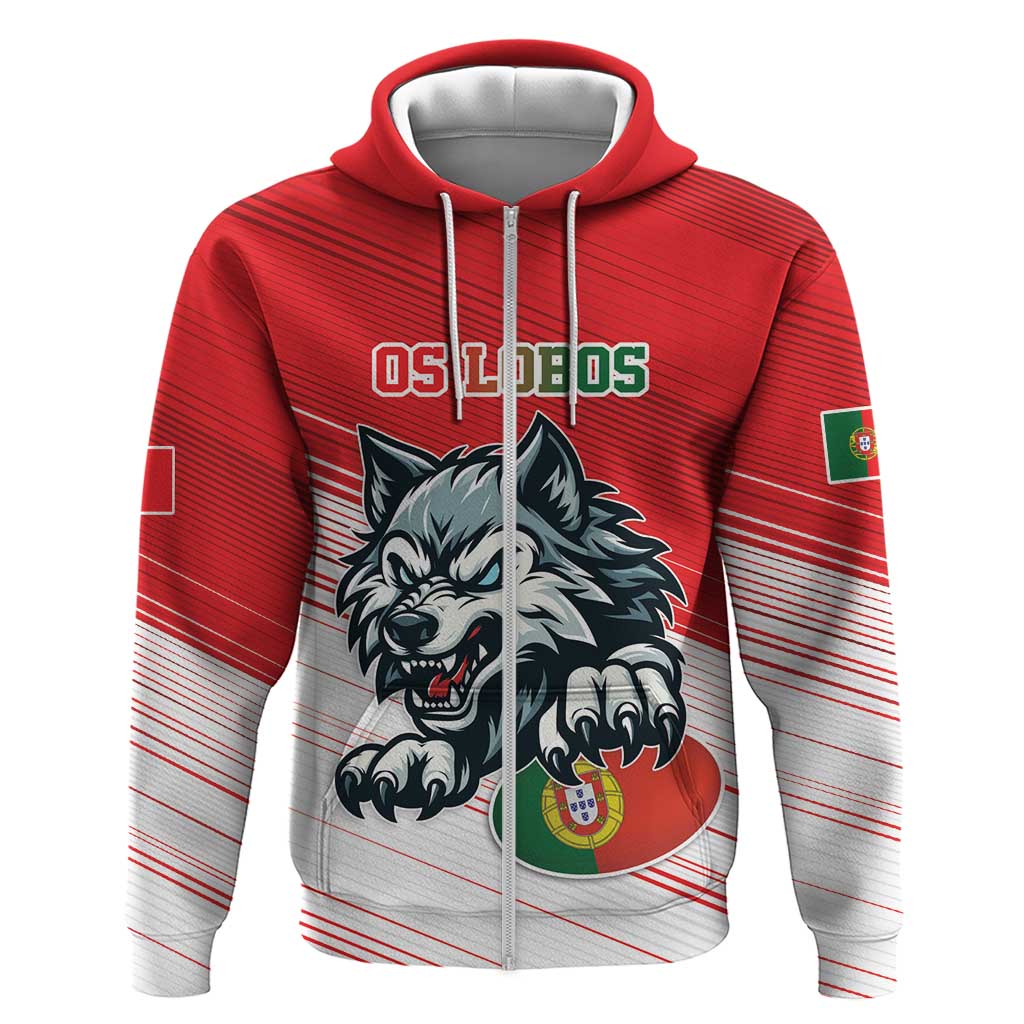 Custom Portugal Rugby Go Champions Zip Hoodie Wolf Mascot Style