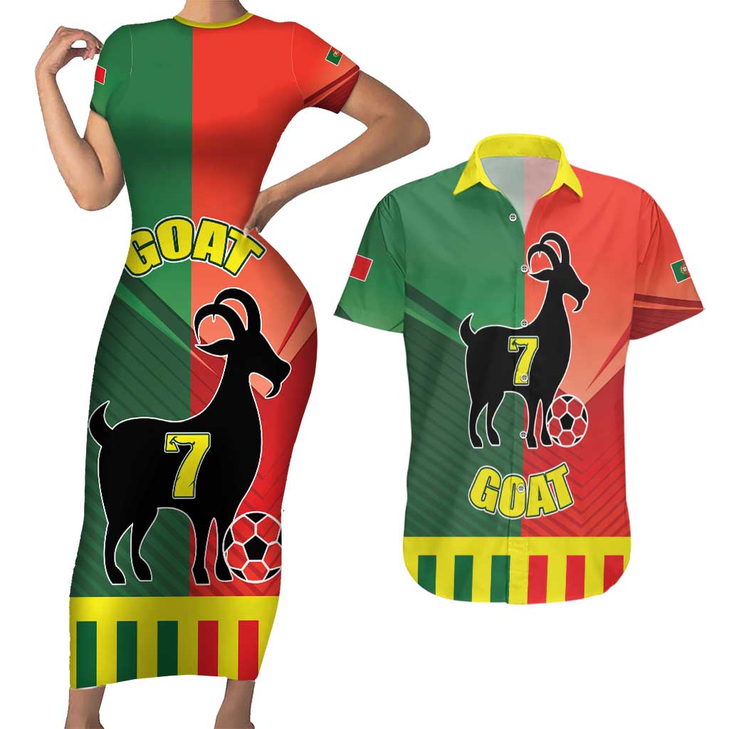 Personalized Portugal 7 Goat Couples Matching Short Sleeve Bodycon Dress and Hawaiian Shirt Greatest Of All Time Sporty Style