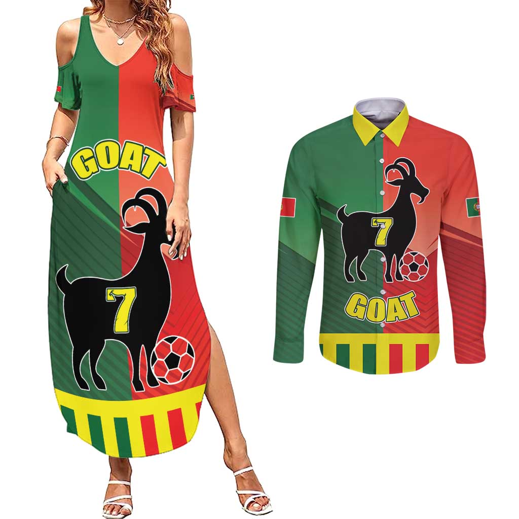 Personalized Portugal 7 Goat Couples Matching Summer Maxi Dress and Long Sleeve Button Shirt Greatest Of All Time Sporty Style